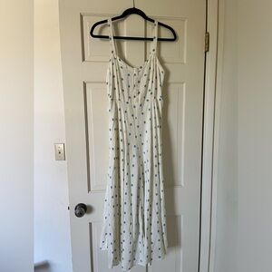 Zara Women’s Cream & Blue Polka Dot Sleeveless Midi Dress Preppy Size Large